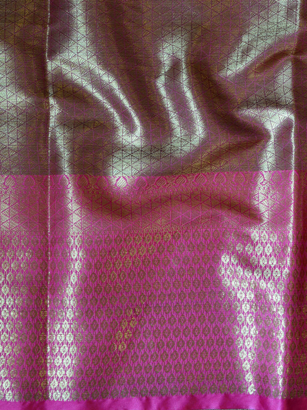 Banarasee Kora Muslin Saree With Tanchoi Design & Paisley Border-Blue