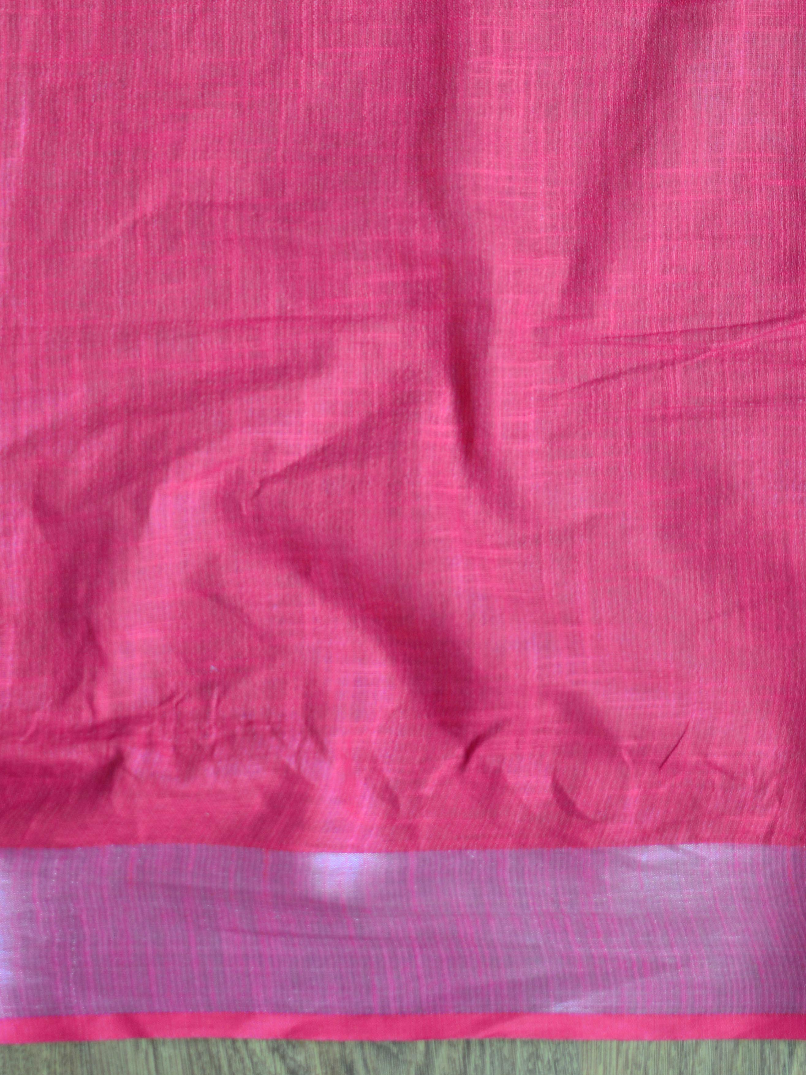 Bhagalpur Handloom Pure Linen Cotton Hand-Dyed Batik Pattern Saree-Red