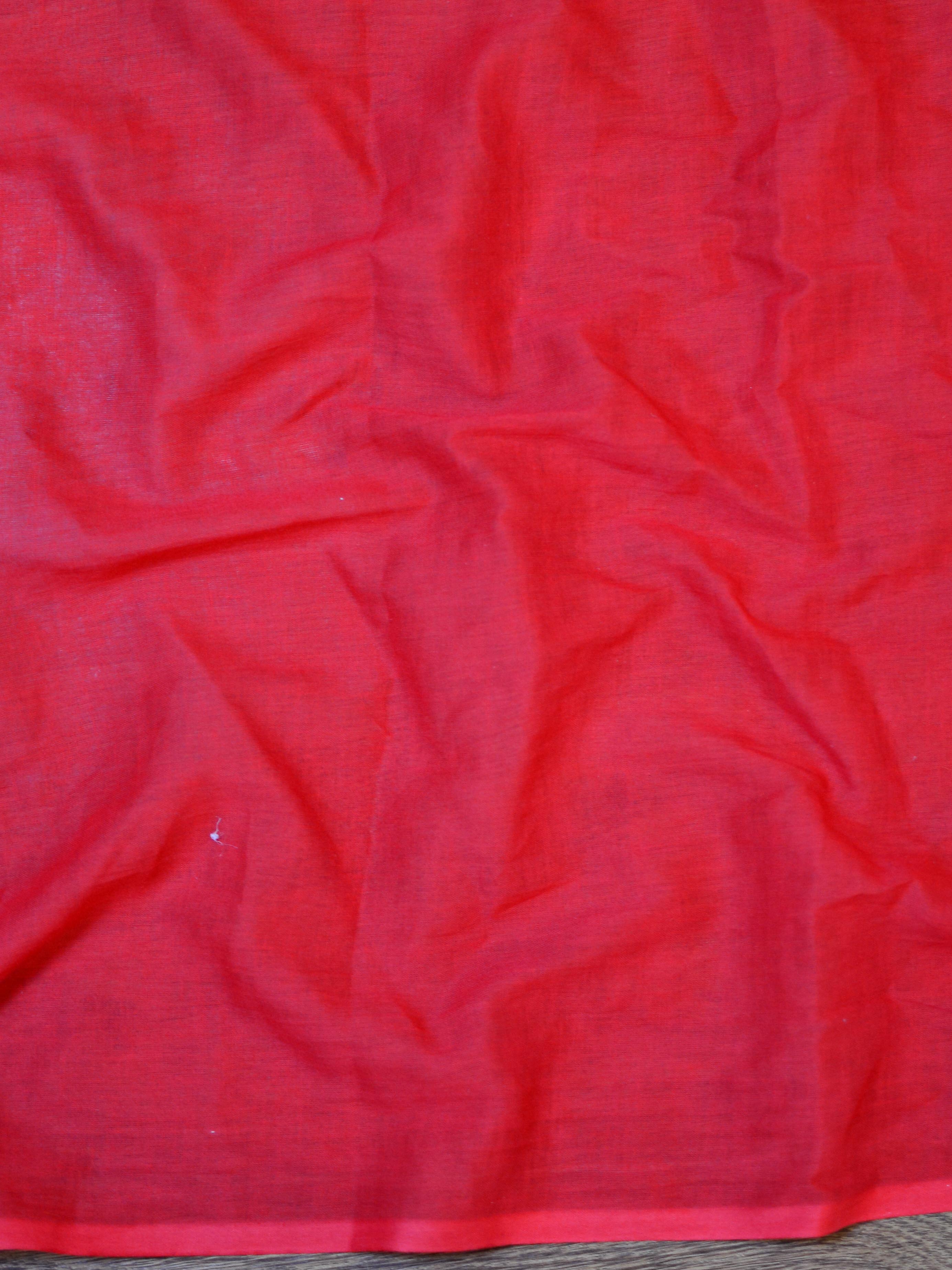 Handloom Mul Cotton Block Print Saree-Peach