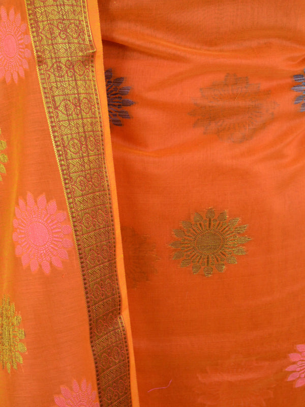 Banarasee Chanderi Cotton Salwar Kameez Fabric With Resham Buta Design-Orange