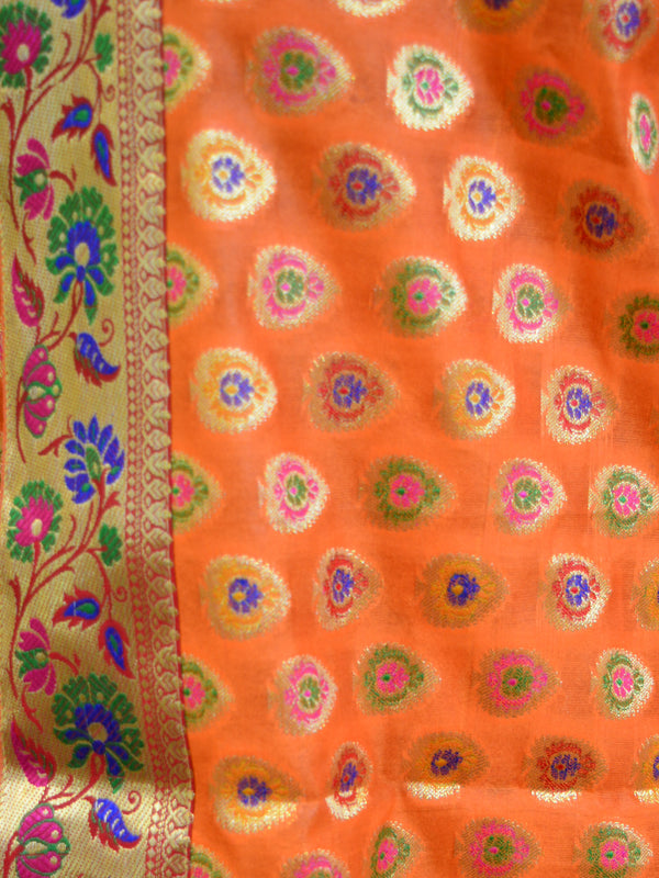 Banarasee Faux Georgette Saree With Paithani Border-Orange