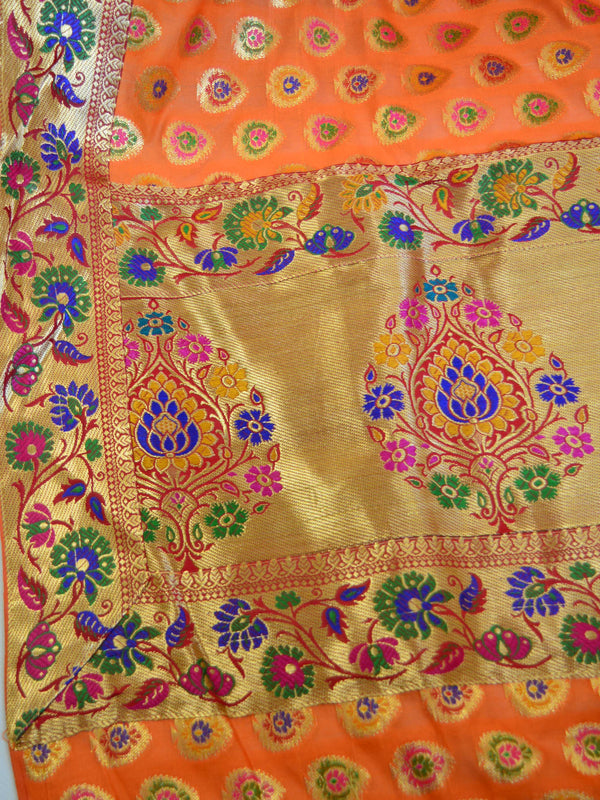 Banarasee Faux Georgette Saree With Paithani Border-Orange