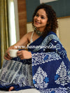 Handloom Mul Cotton Ajrakh Print Saree-Blue