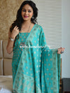 Banarasee Salwar Kameez Cotton Silk Resham Buti Woven Fabric-Green