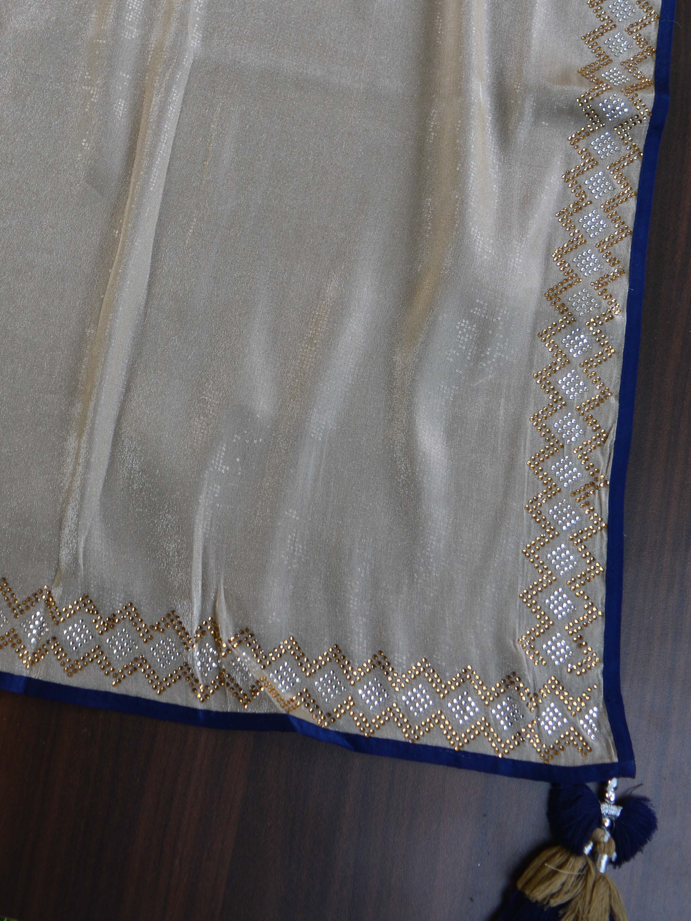 Banarasee Handwoven Plain Tissue Silk Swarovski Work Saree With Silk Blouse-Silver