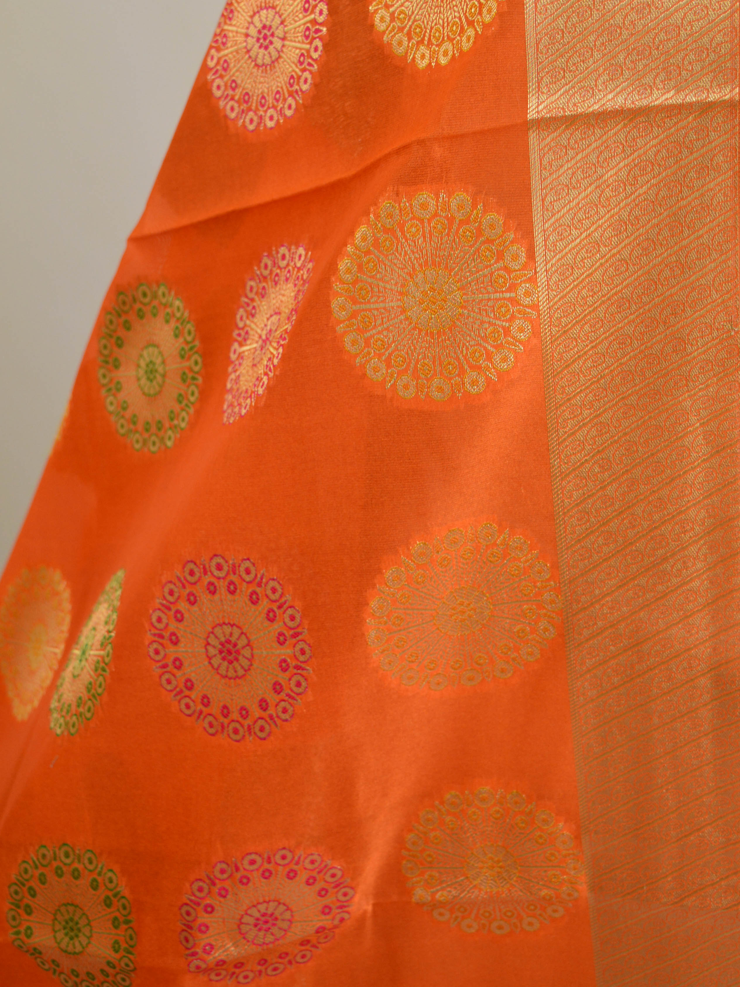 Banarasee Art Silk Dupatta With Gold Zari Buta Design-Orange