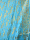 Banarasee/Banarasi Salwar Kameez Cotton Silk Gold Zari Leaf Buti Woven Fabric-Aqua Blue