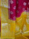 Banarasee Handwoven Semi-Chiffon Saree With Silver Zari Work-Pink & Yellow