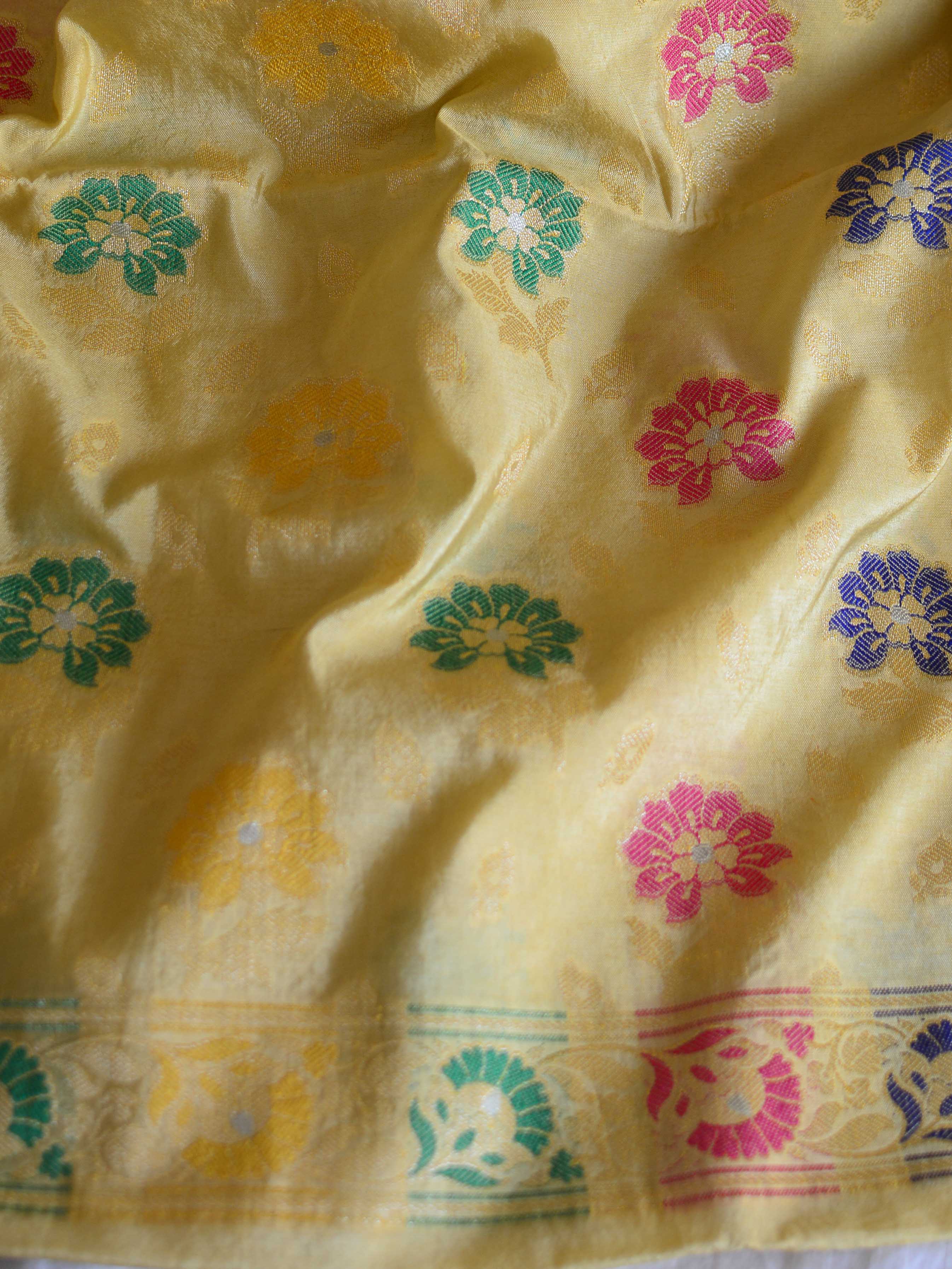 Banarasee Salwar Kameez Semi Katan Silk Zari Buti Fabric With Chiffon Dupatta-Beige