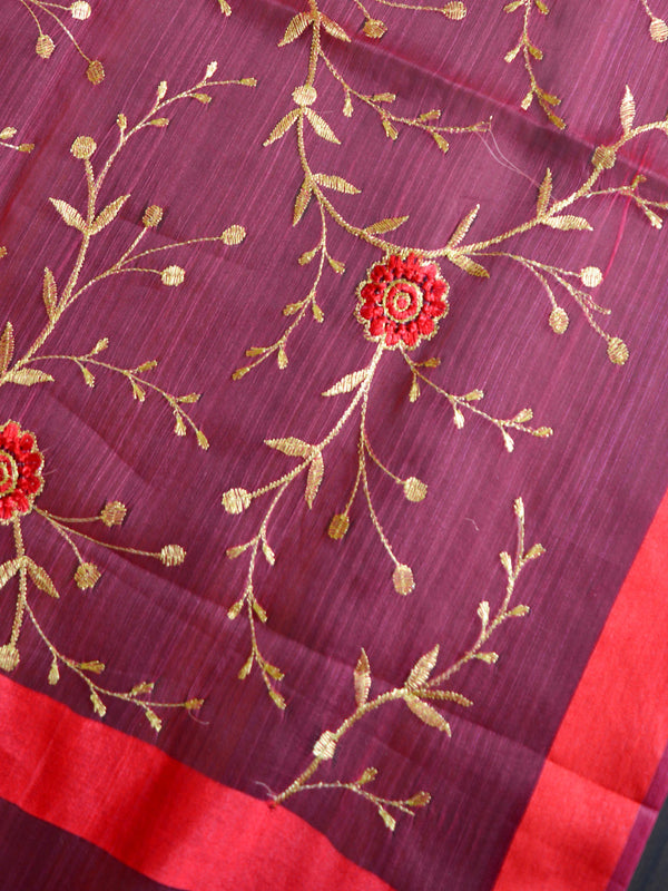 Banarasee Embroidered Gold Jaal Design Organza Dupatta-Red