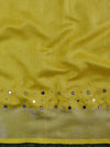 Banarasee Handloom Pure Linen Saree With Mirror Work-Grey