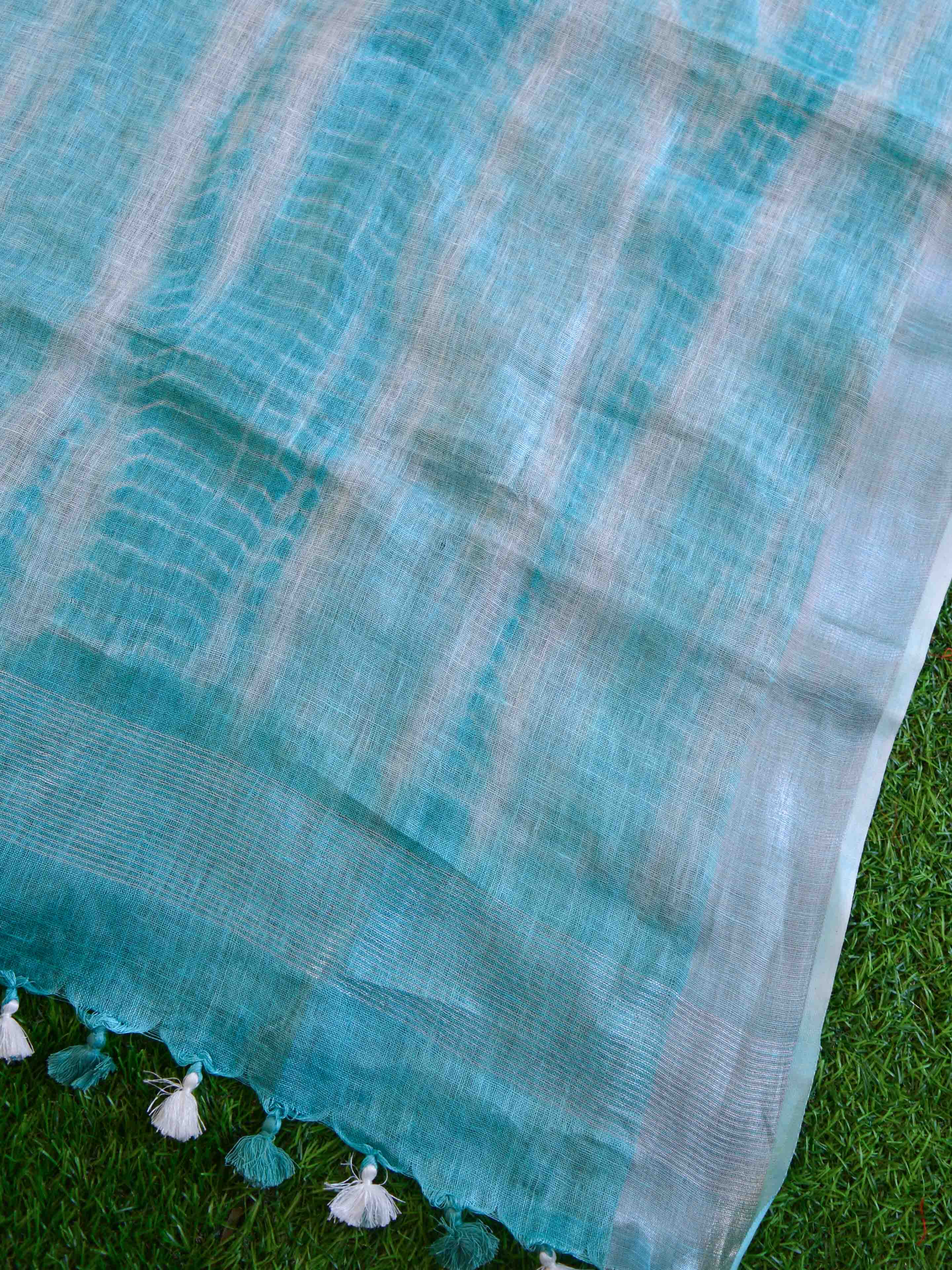 Handwoven Linen Salwar Kameez & Dupatta With Hand-Embroidered Work-Sky Blue