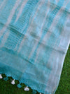 Handwoven Linen Salwar Kameez & Dupatta With Hand-Embroidered Work-Sky Blue