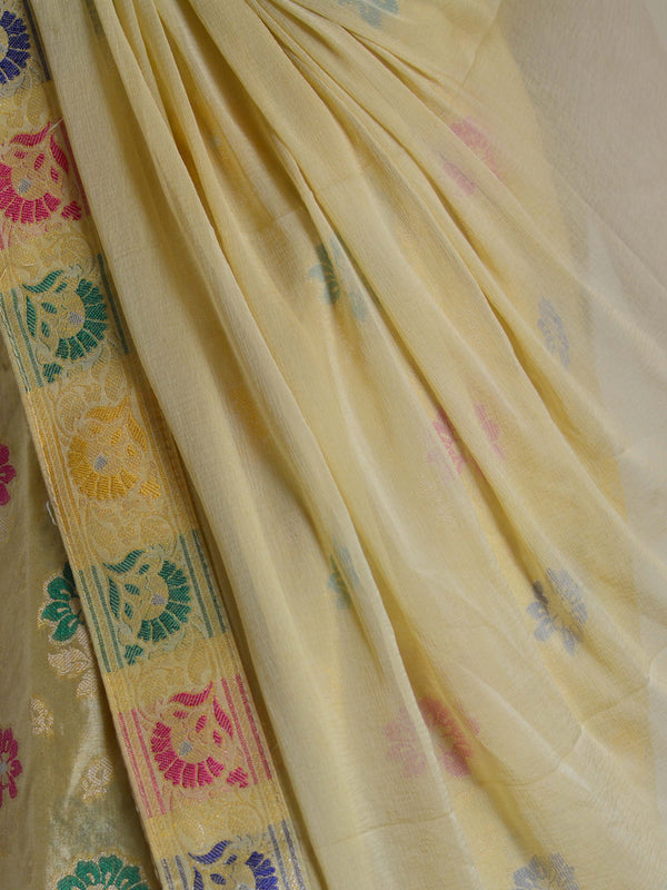 Banarasee Salwar Kameez Semi Katan Silk Zari Buti Fabric With Chiffon Dupatta-Beige