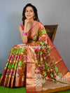 Banarasee Cotton Silk Mix Saree with Floral Resham Jaal & Zari Border-Brown