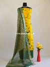 Banarasee Shibori Dyed Chanderi Salwar Kameez Fabric With Contrast Zari Dupatta-Yellow & Green