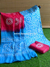 Handloom Mul Cotton Batik Pattern Suit Set-Red & Blue