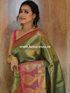 Banarasee Kora Muslin Saree With Tanchoi Design & Paisley Border-Green