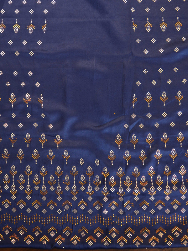 Banarasee Handwoven Plain Tissue Silk Swarovski Work Saree With Silk Blouse-Silver