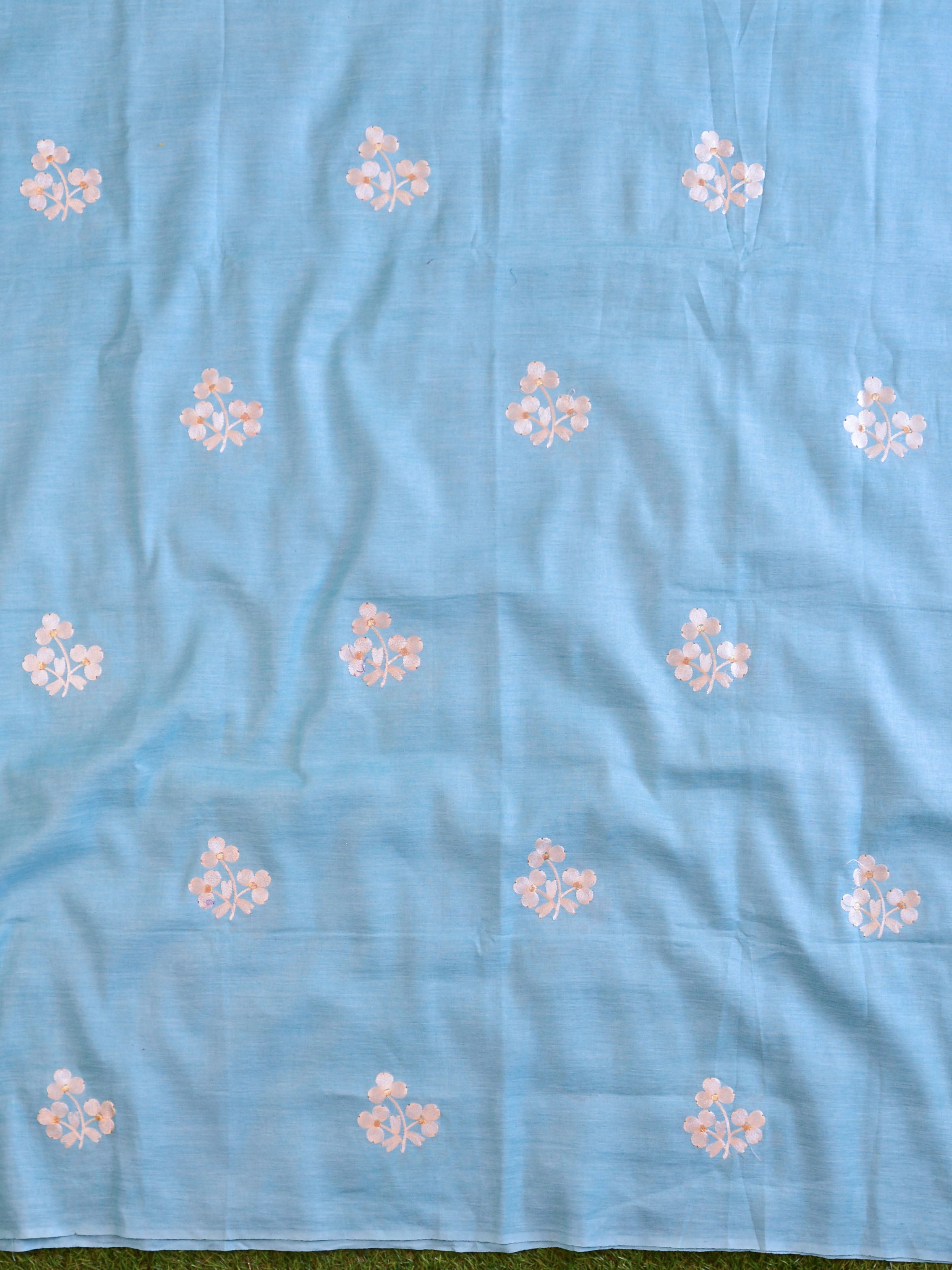 Handwoven Linen Salwar Kameez & Dupatta With Hand-Embroidered Work-Sky Blue