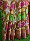 Banarasee Cotton Silk Mix Saree with Floral Resham Jaal & Zari Border-Brown