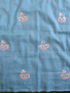 Handwoven Linen Salwar Kameez & Dupatta With Hand-Embroidered Work-Sky Blue