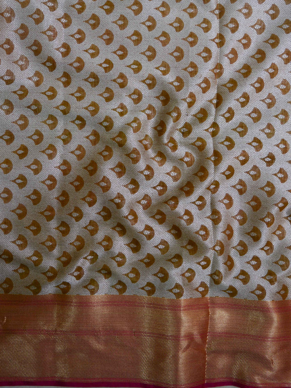 Banarasee Cotton Silk Mix Saree with Floral Resham Jaal & Zari Border-Brown