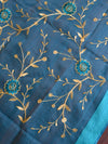 Banarasee Embroidered Gold Jaal Design Organza Dupatta-Green