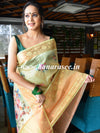 Banarasee Organza Silk Saree With Digital Floral Print & Zari Border-Yellow