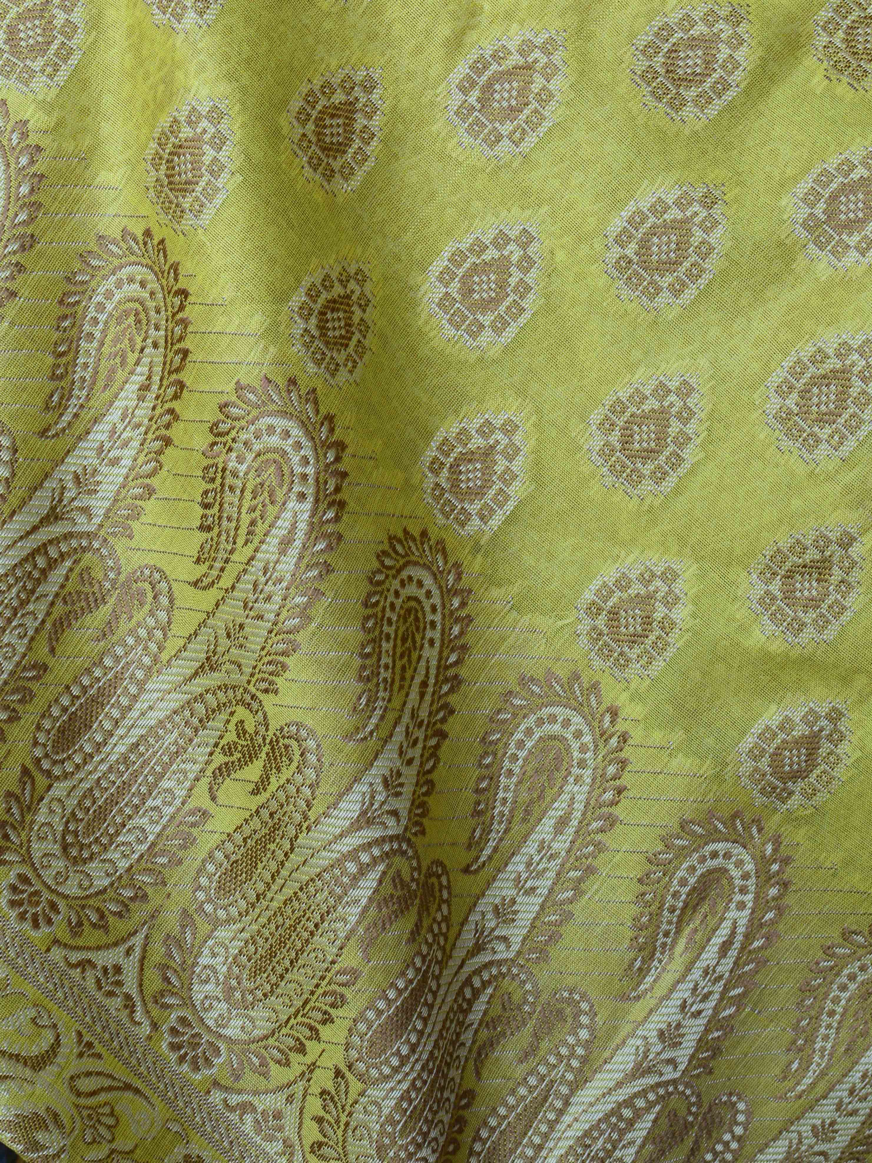 Banarasee Salwar Kameez Cotton Silk Resham Buti Woven Fabric-Yellow