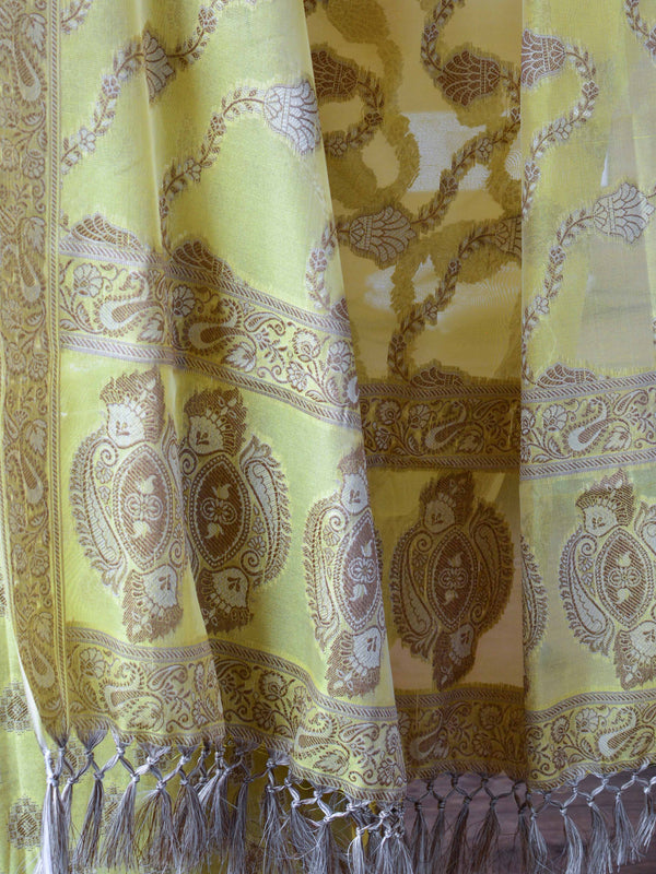 Banarasee Salwar Kameez Cotton Silk Resham Buti Woven Fabric-Yellow
