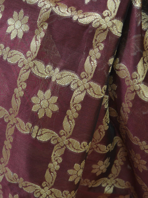 Banarasee Chanderi Cotton Saree With Pink Satin Border & Contrast Blouse-Brown