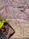 Banarasee Handwoven Semi-Katan Zari Work Saree With Purple Embroidered Blouse-Pink