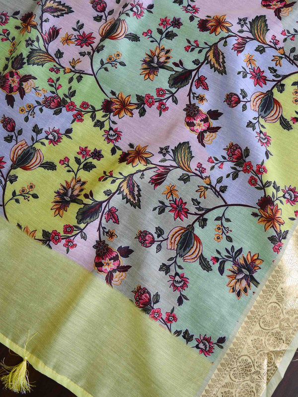 Banarasee Chanderi Cotton Zari Buti Salwar Kameez Fabric With Digital Print Dupatta-Yellow