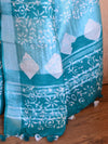 Bhagalpur Handloom Pure Linen Cotton Hand-Dyed Batik Pattern Saree-Green