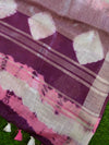 Bhagalpur Handloom Pure Linen Cotton Hand-Dyed Shibori Pattern Saree-Pink & Purple