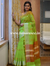 Banarasee Cotton Silk Saree With Copper & Silver Zari Buta & Border-Light Green