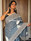 Handloom Mul Cotton Ajrakh Print Saree-Grey