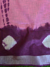 Bhagalpur Handloom Pure Linen Cotton Hand-Dyed Shibori Pattern Saree-Pink & Purple