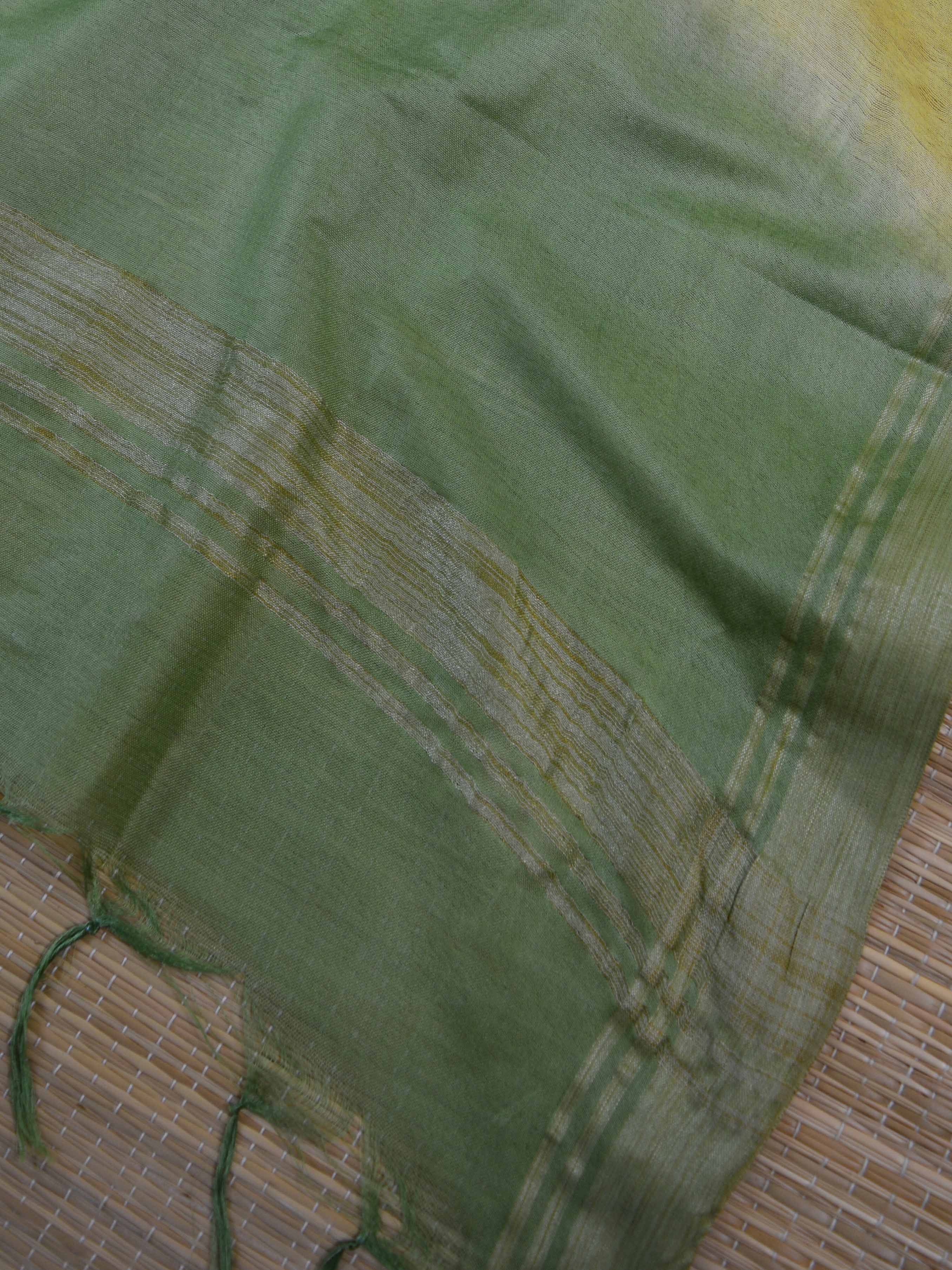 Handloom Silk Cotton Ghichha Woven Salwar Kameez Dupatta Set-Green & Yellow