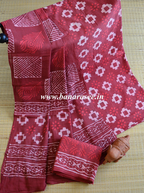 Handloom Mul Cotton Handblock Printed Suit Set-Maroon