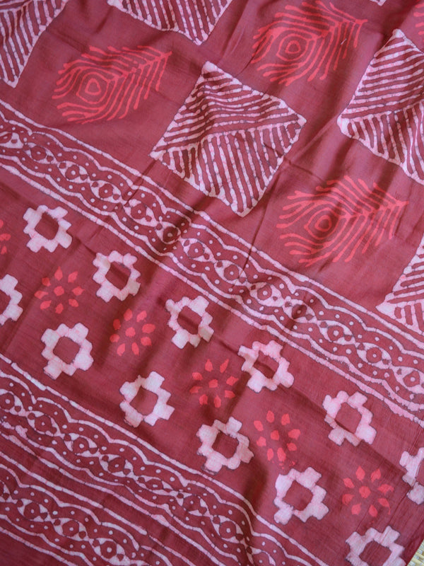 Handloom Mul Cotton Handblock Printed Suit Set-Maroon
