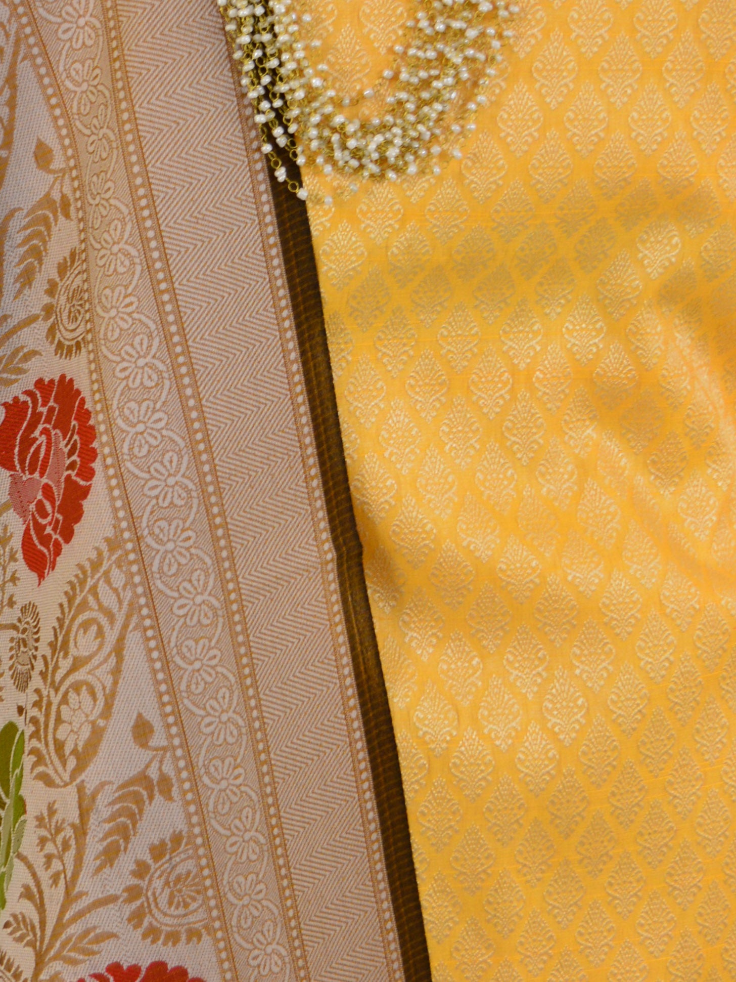 Banarasee Brocade Salwar Kameez Fabric With Cotton Silk Dupatta-Yellow