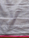 Bhagalpur Handloom Pure Linen Saree With Stripes Design-White