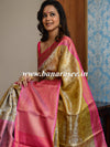 Banarasee Handwoven Broad Border Tissue Saree With Jaal Design-Gold & Pink