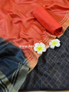 Handloom Silk Cotton Ghichha Woven Salwar Kameez Dupatta Set-Black & Rust