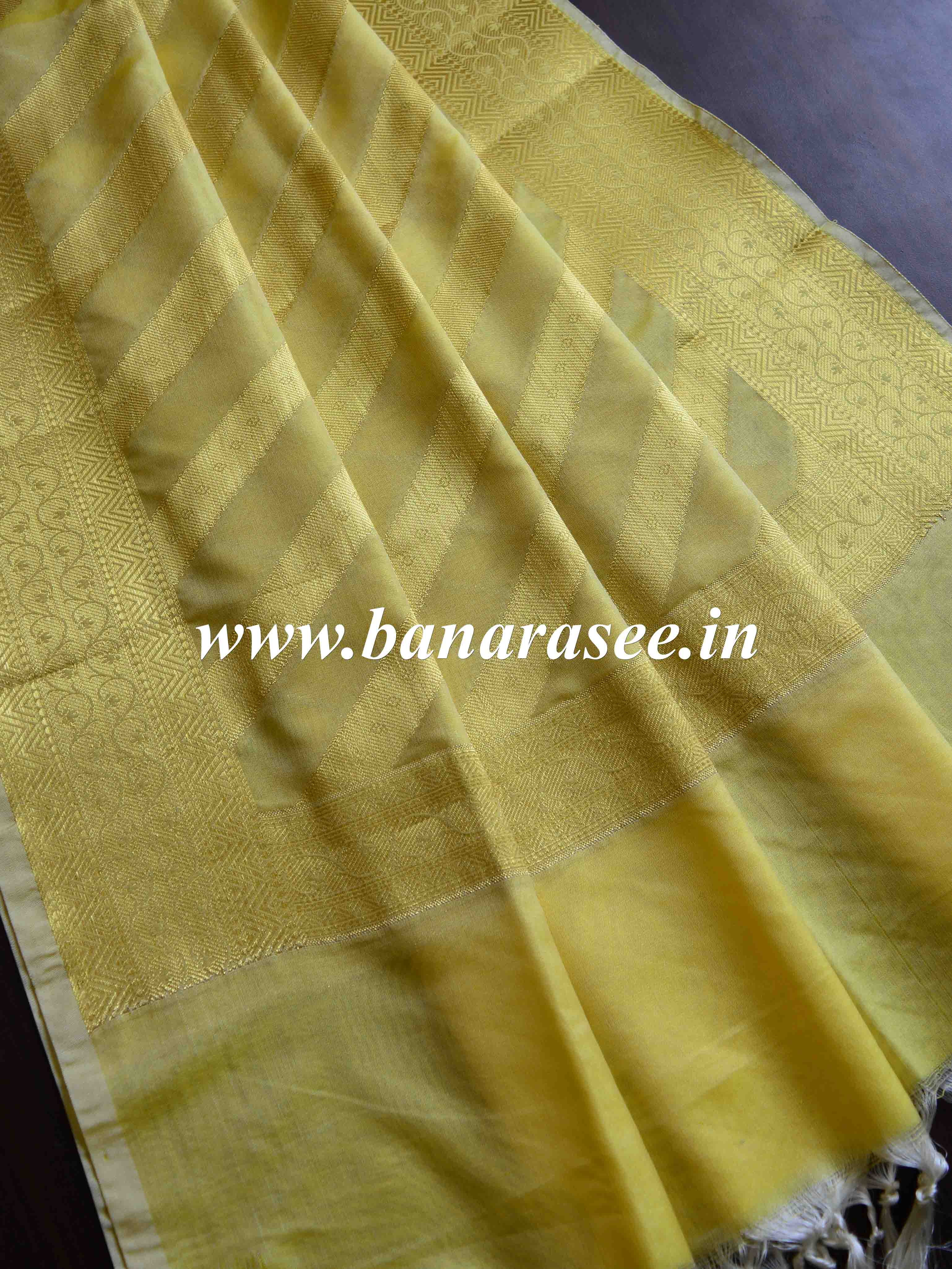 Banarasee Art Silk Dupatta Stripes Design-Yellow