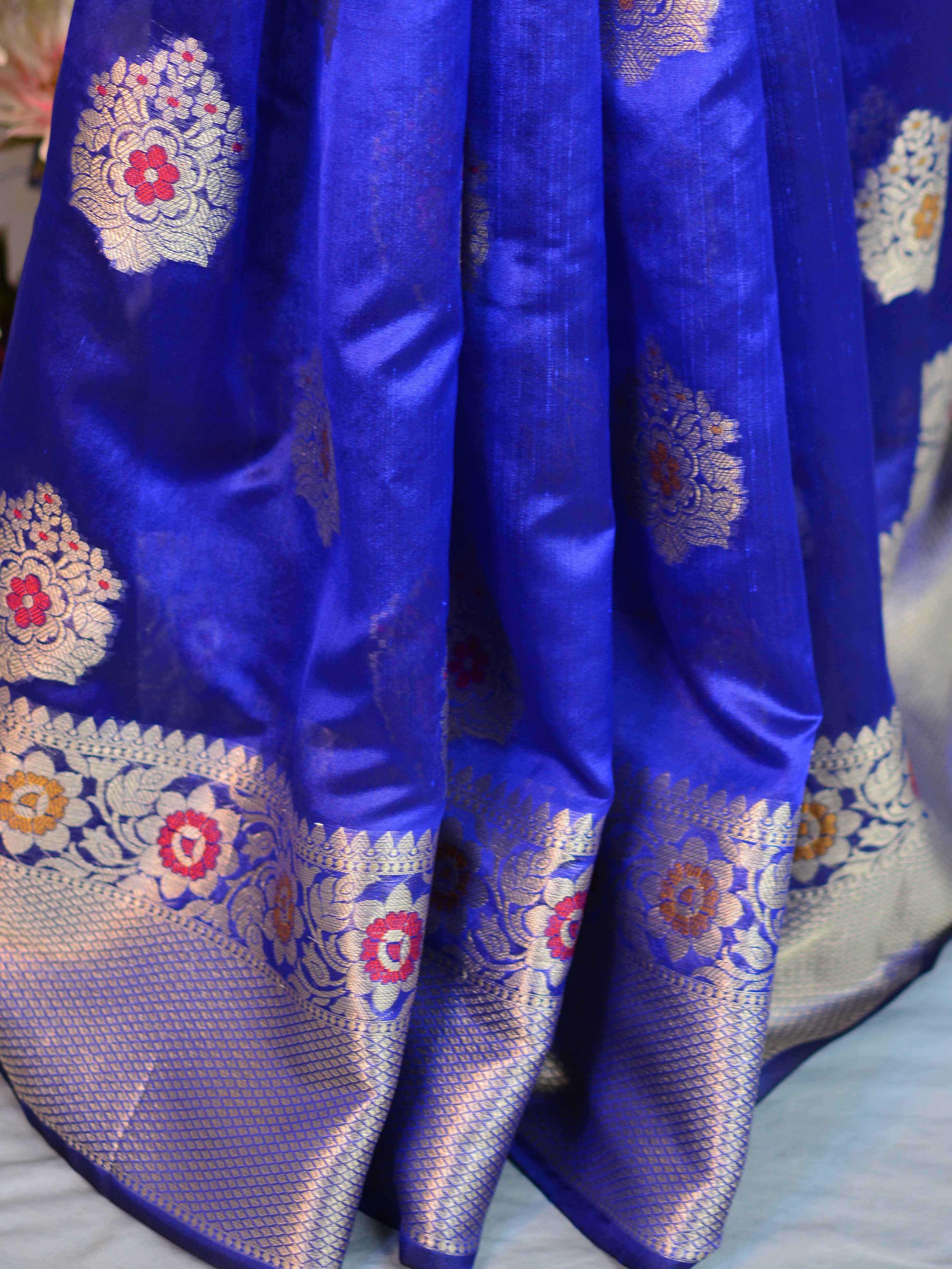 Banarasee Cotton Silk Saree With Zari & Meena Buta & Border-Blue