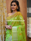 Banarasee Cotton Silk Saree With Copper & Silver Zari Buta & Border-Light Green