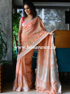 Bhagalpuri Handloom Linen Cotton Floral Embroidered Saree-Peach